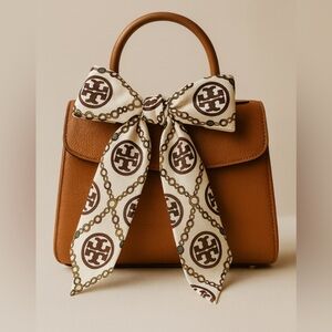 Tory Burch Medallion T Logo Silk Scarf Purse Twilly